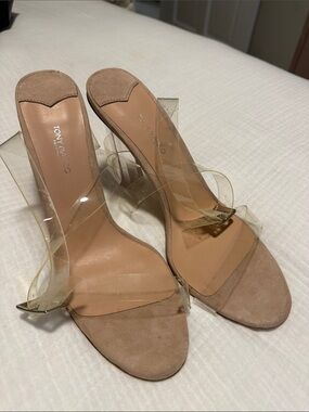 Tony Bianco Nude Suede Heels with Clear Straps